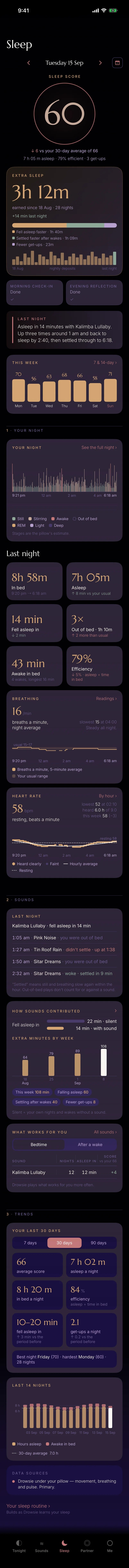 The Drowsie app, Sleep tab