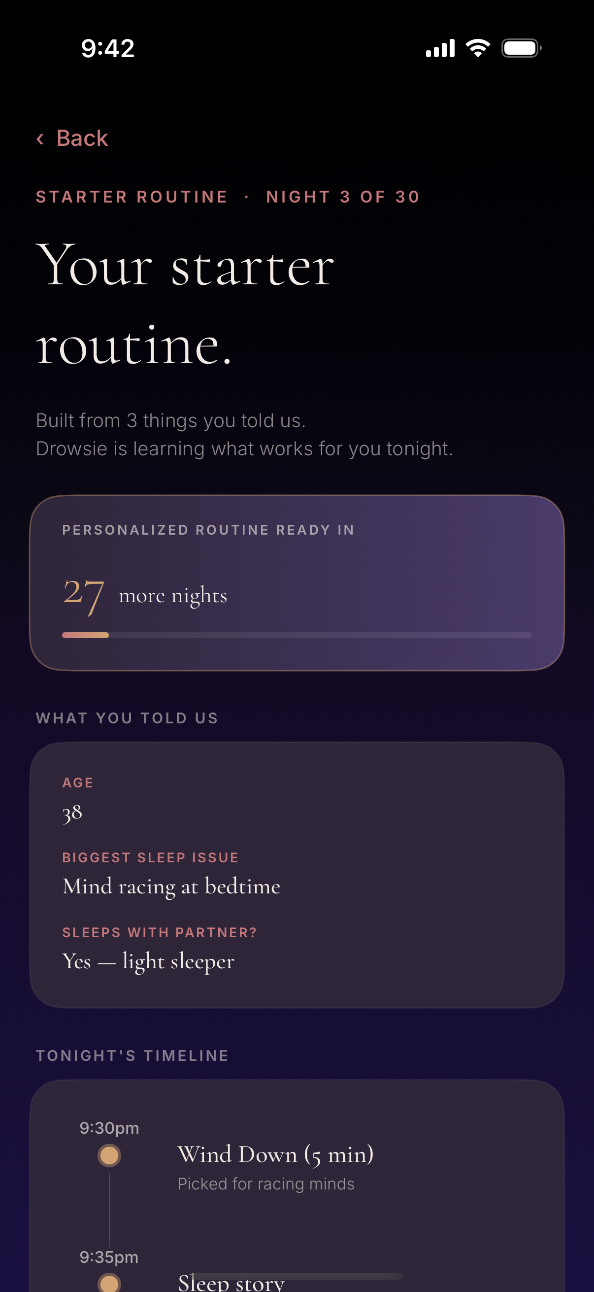 Drowsie — night 3 of 30, learning my routine