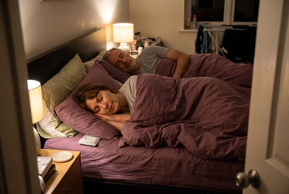 A couple asleep, Drowsie under her pillow only