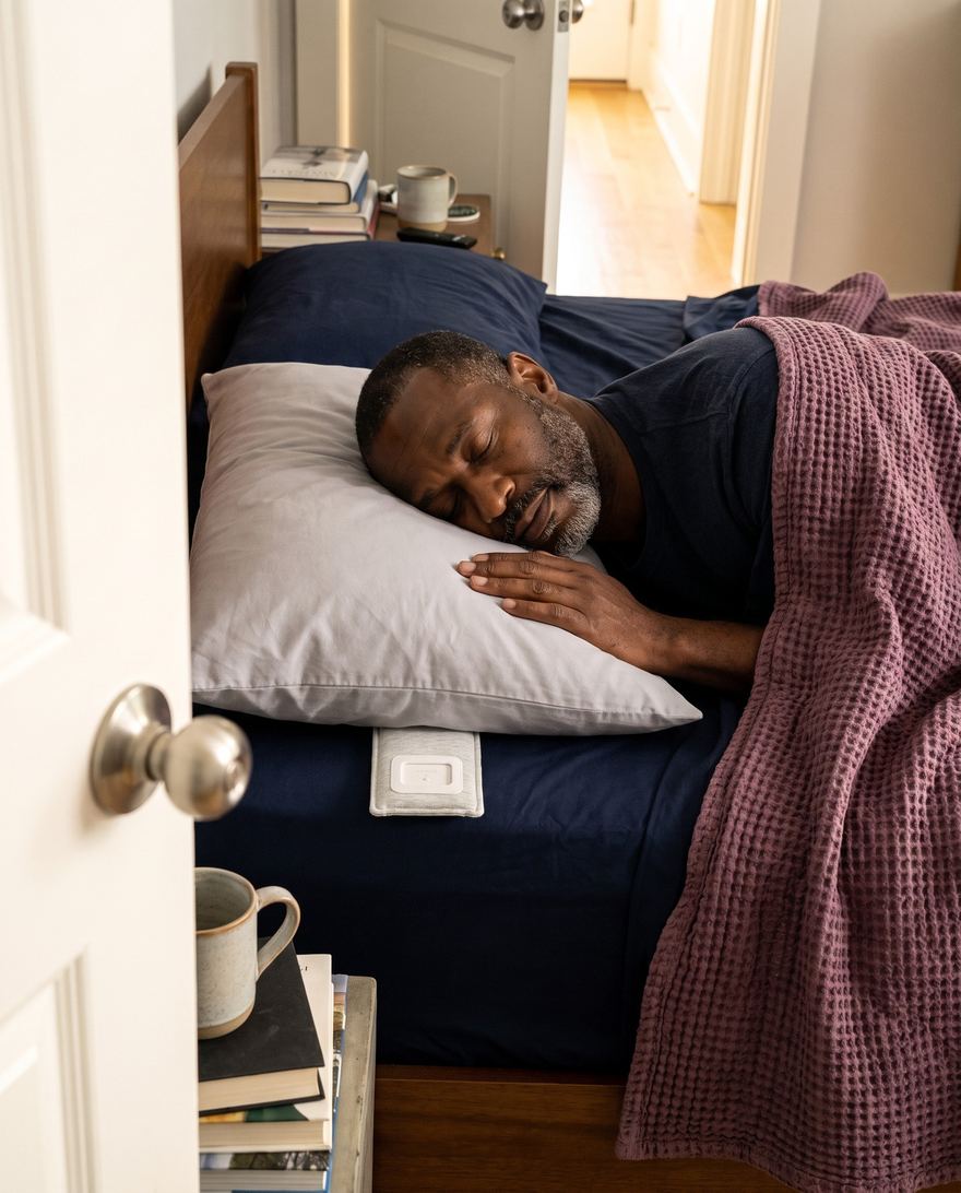 A man asleep, Drowsie under his pillow